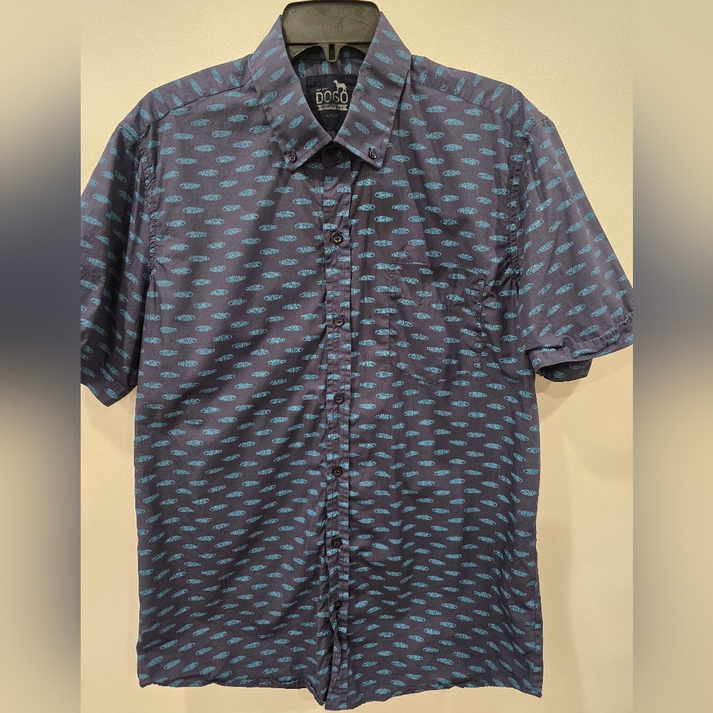 Dogo Navy Tribal Fish Patterned Casual Shirt